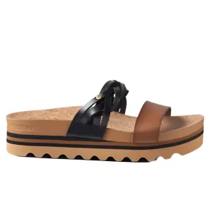 Reef Women's Cushion Vista Hi Twist Slide Sandal Cognac / Black