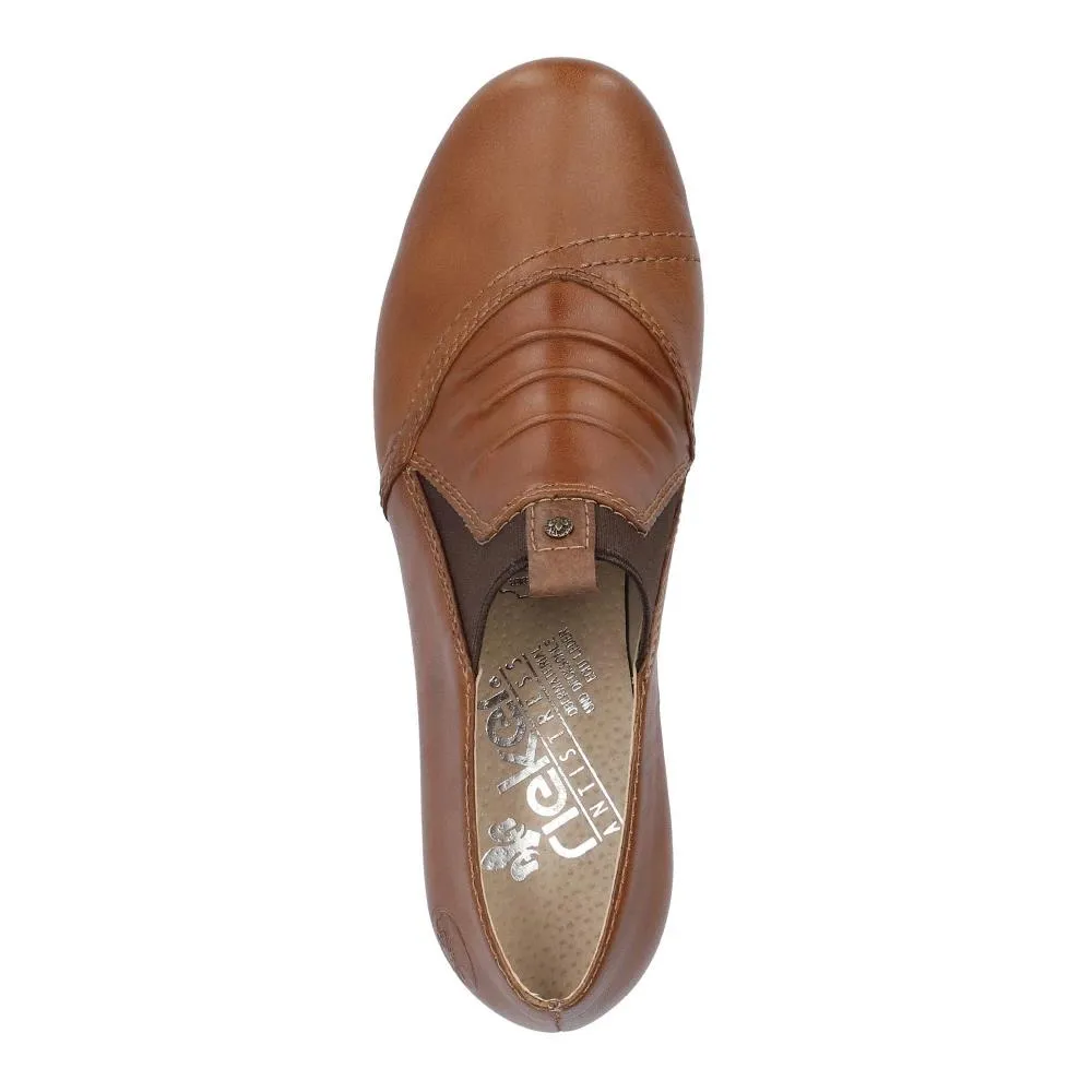 Rieker Womens 41657-25 Brown Leather Slip On Shoes