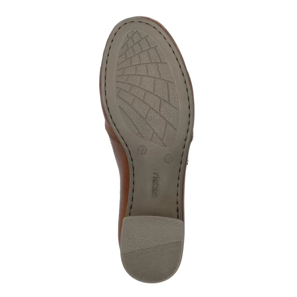 Rieker Womens 41657-25 Brown Leather Slip On Shoes