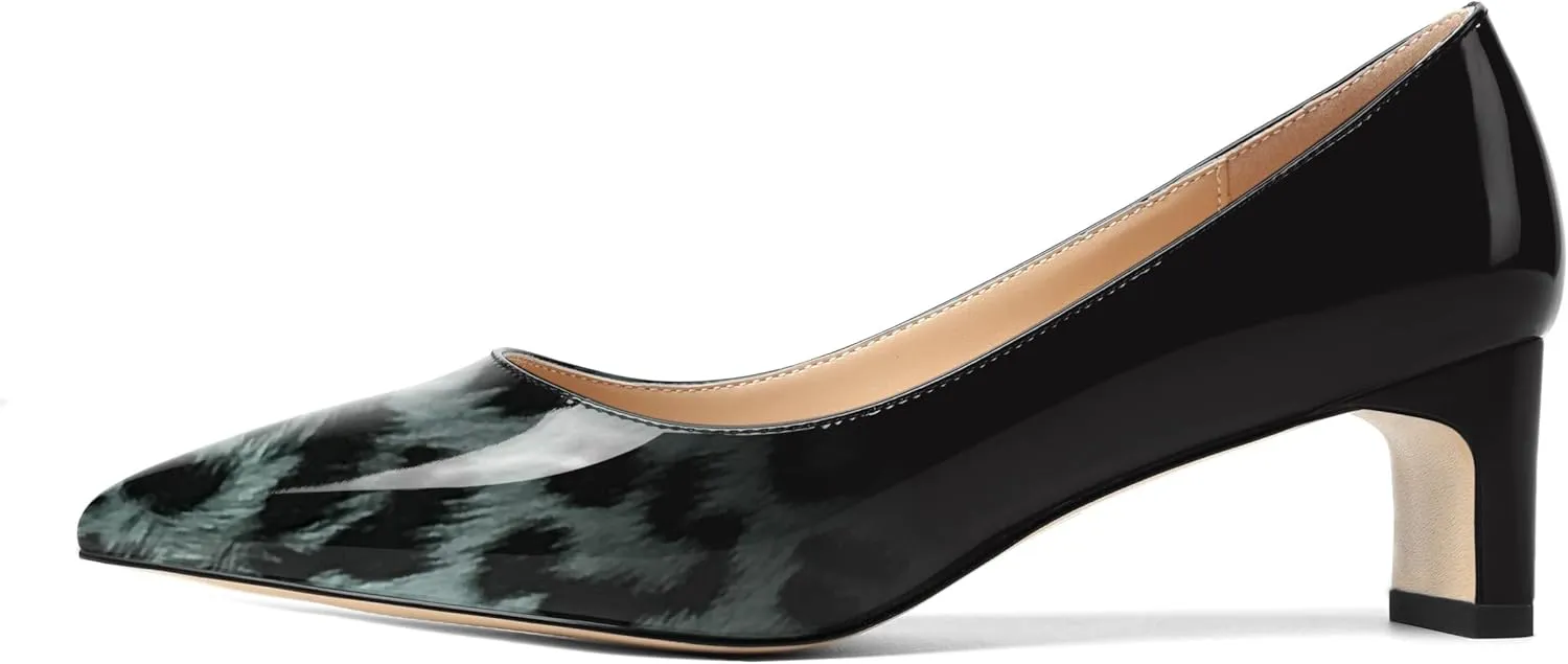 ROSERWISH Womens Slip On Patent Pointed Toe Dating Chunky Low Heel Pumps Dress Shoes 2 Inch