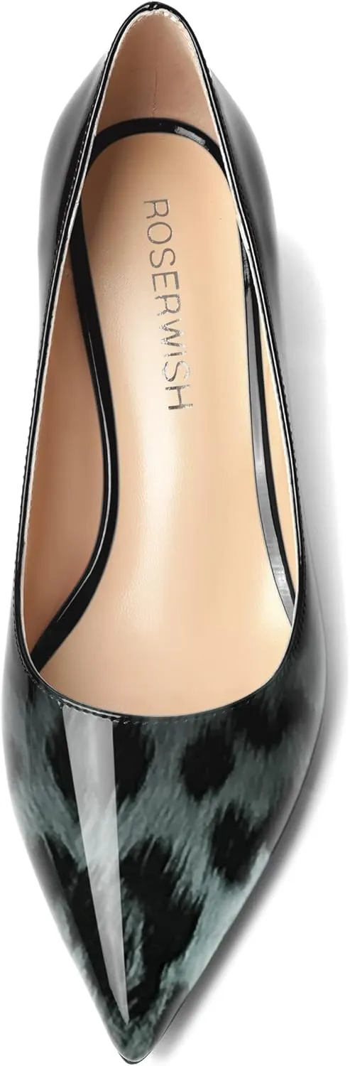 ROSERWISH Womens Slip On Patent Pointed Toe Dating Chunky Low Heel Pumps Dress Shoes 2 Inch