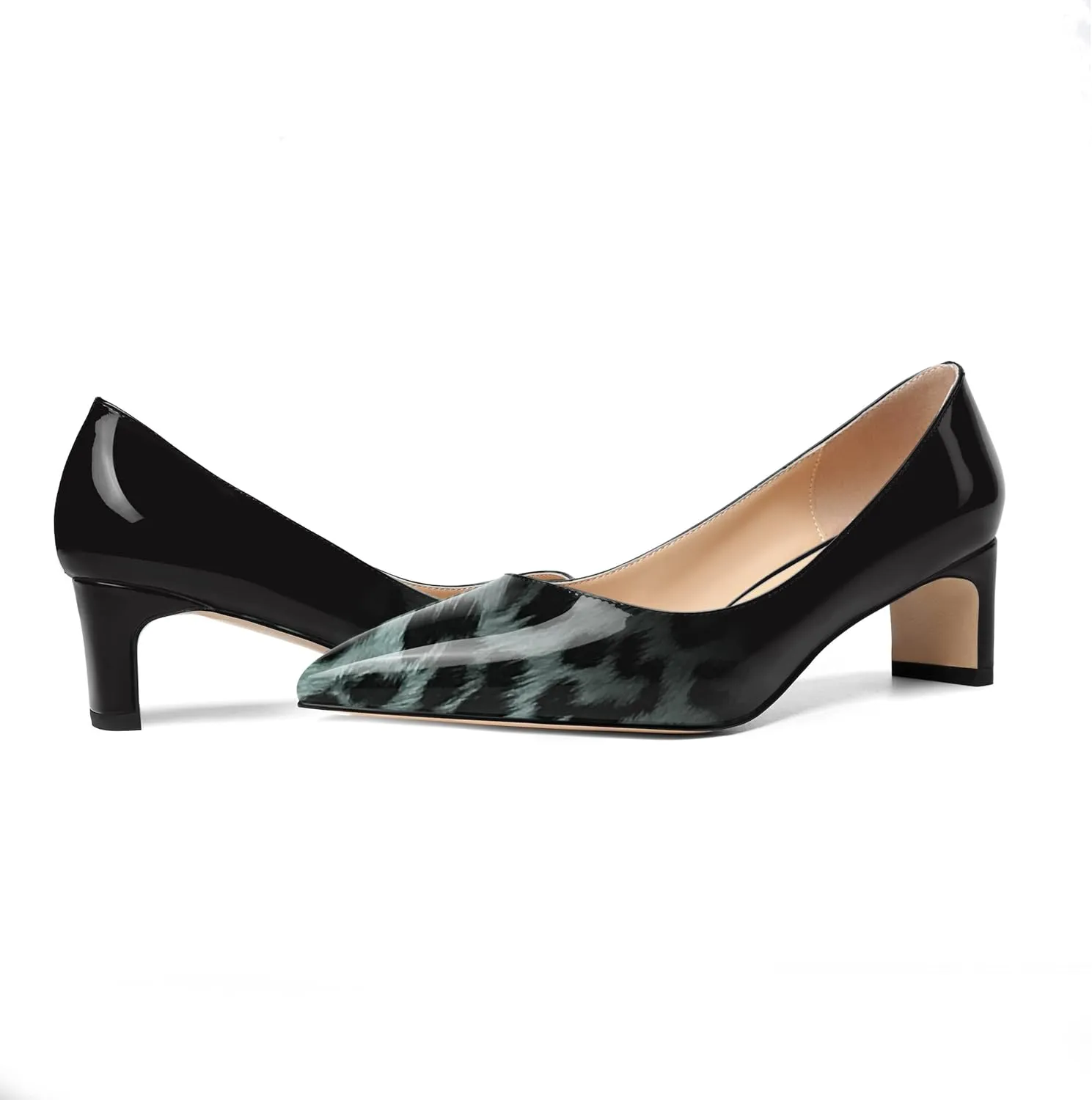 ROSERWISH Womens Slip On Patent Pointed Toe Dating Chunky Low Heel Pumps Dress Shoes 2 Inch
