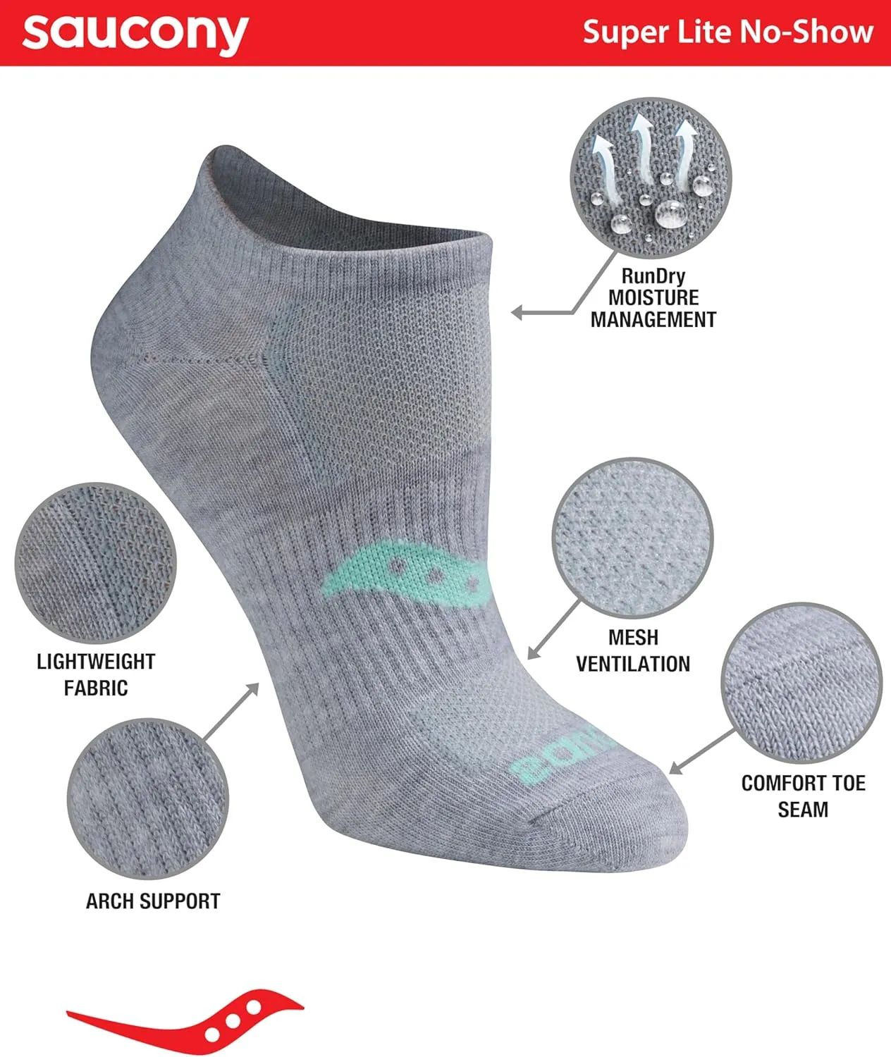 Saucony Women's RunDry Performance Super Lite No-Show Athletic Socks, (8 Pairs)