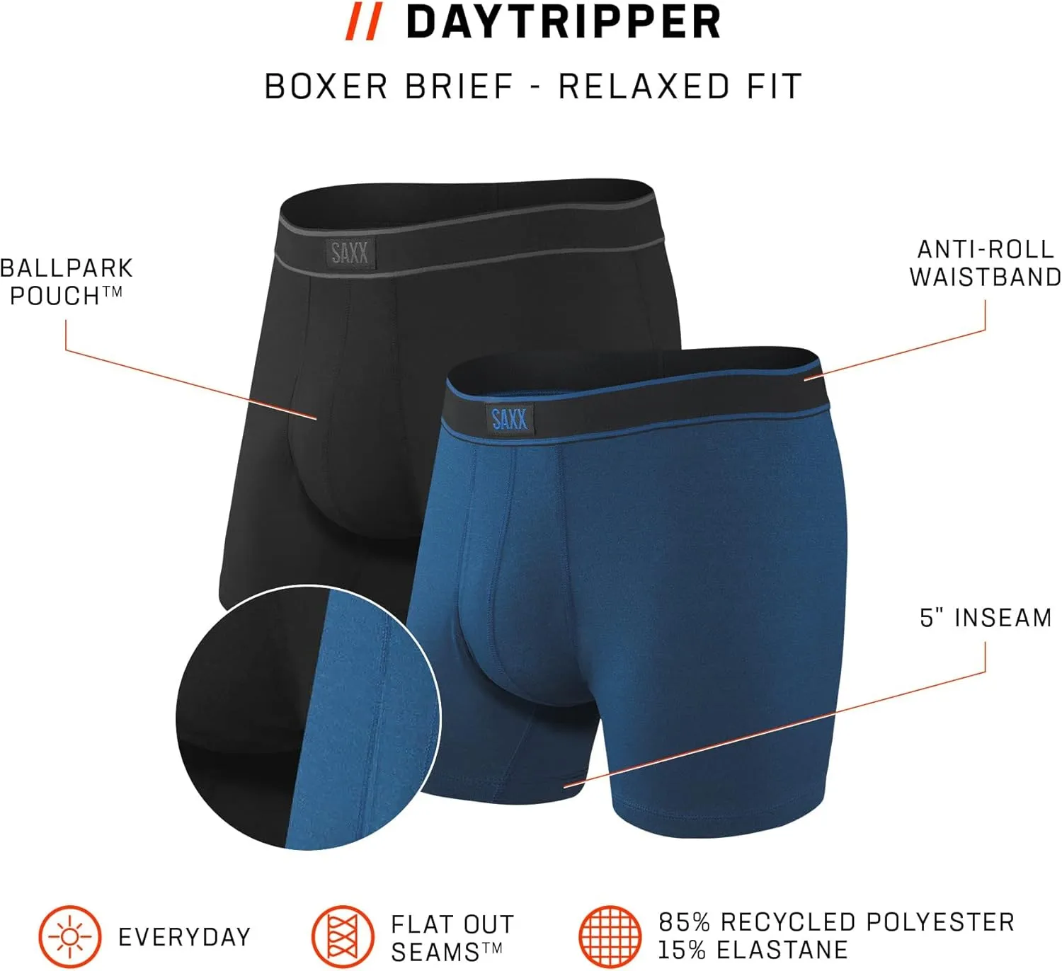 SAXX Underwear Co. Men's Underwear with Pouch Daytripper Boxer Brief Fly 2Pk