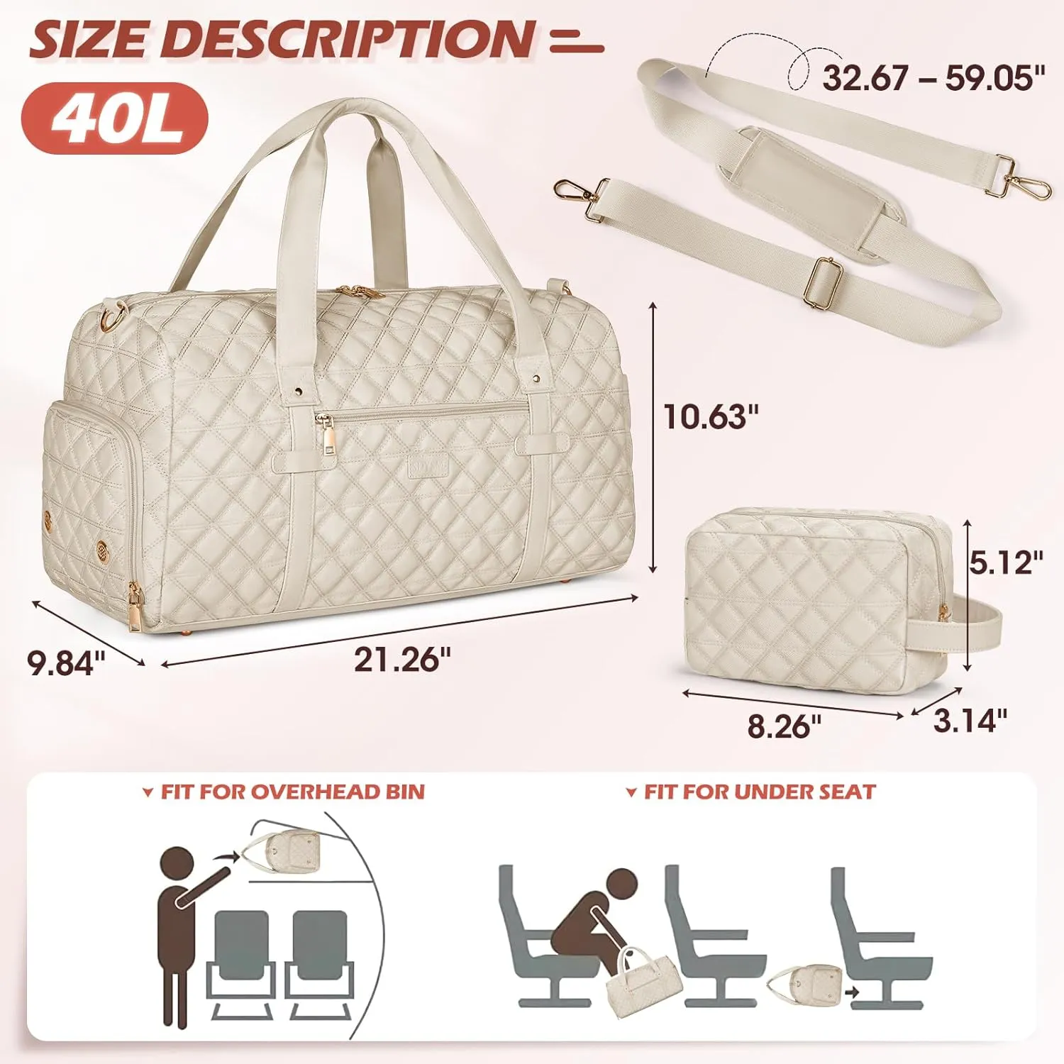 SDYSM Gym Bag for Women, Travel Duffle Bag with Shoe Compartment & Wet Pocket Waterproof Carry On Weekender for Sports, Yoga, Gym (Beige)