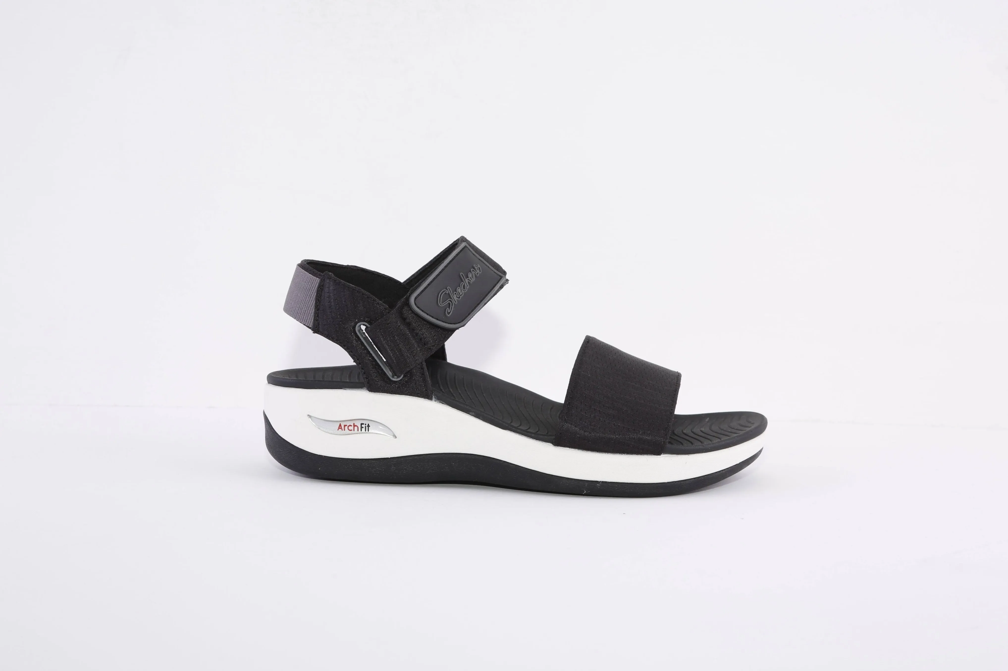 SKECHERS - 163310 ARCH FIT SUNSHINE VELCRO STRAP FLAT SANDAL - BLACK