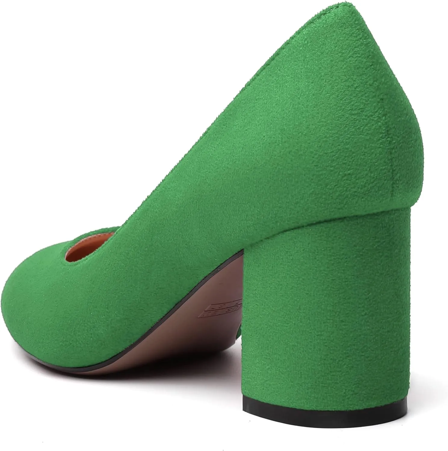 SKYSTERRY Womens Cute Round Toe Slip On Suede Wedding Block Mid Heel Pumps Shoes 2.5 Inch