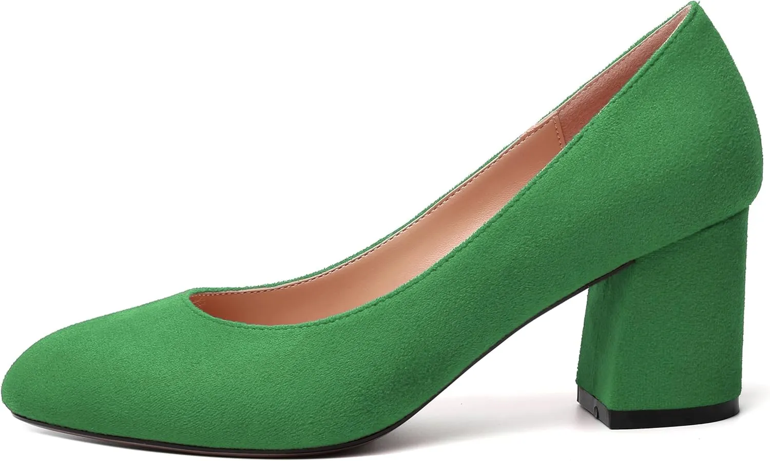 SKYSTERRY Womens Cute Round Toe Slip On Suede Wedding Block Mid Heel Pumps Shoes 2.5 Inch