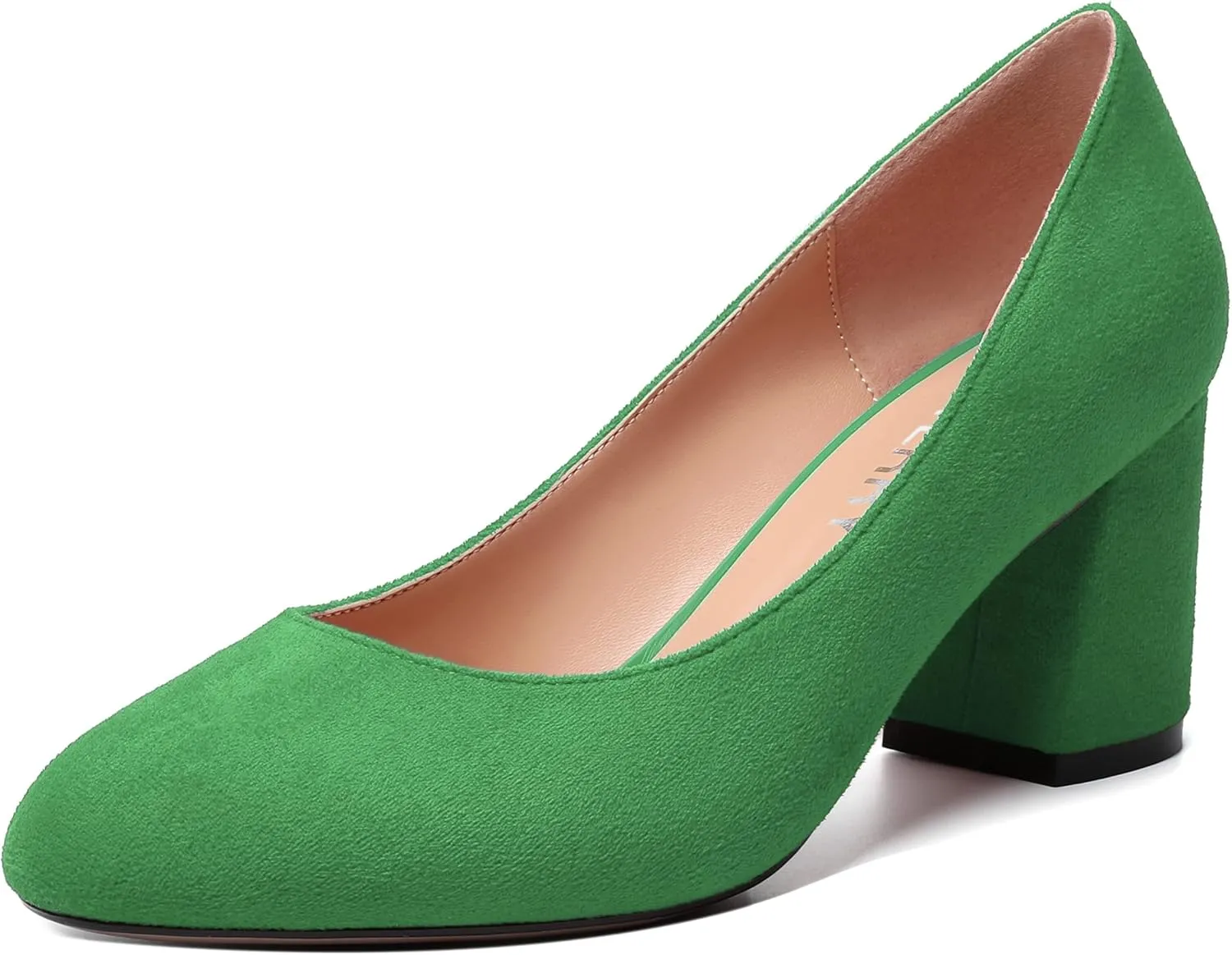 SKYSTERRY Womens Cute Round Toe Slip On Suede Wedding Block Mid Heel Pumps Shoes 2.5 Inch
