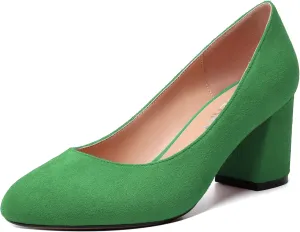 SKYSTERRY Womens Cute Round Toe Slip On Suede Wedding Block Mid Heel Pumps Shoes 2.5 Inch