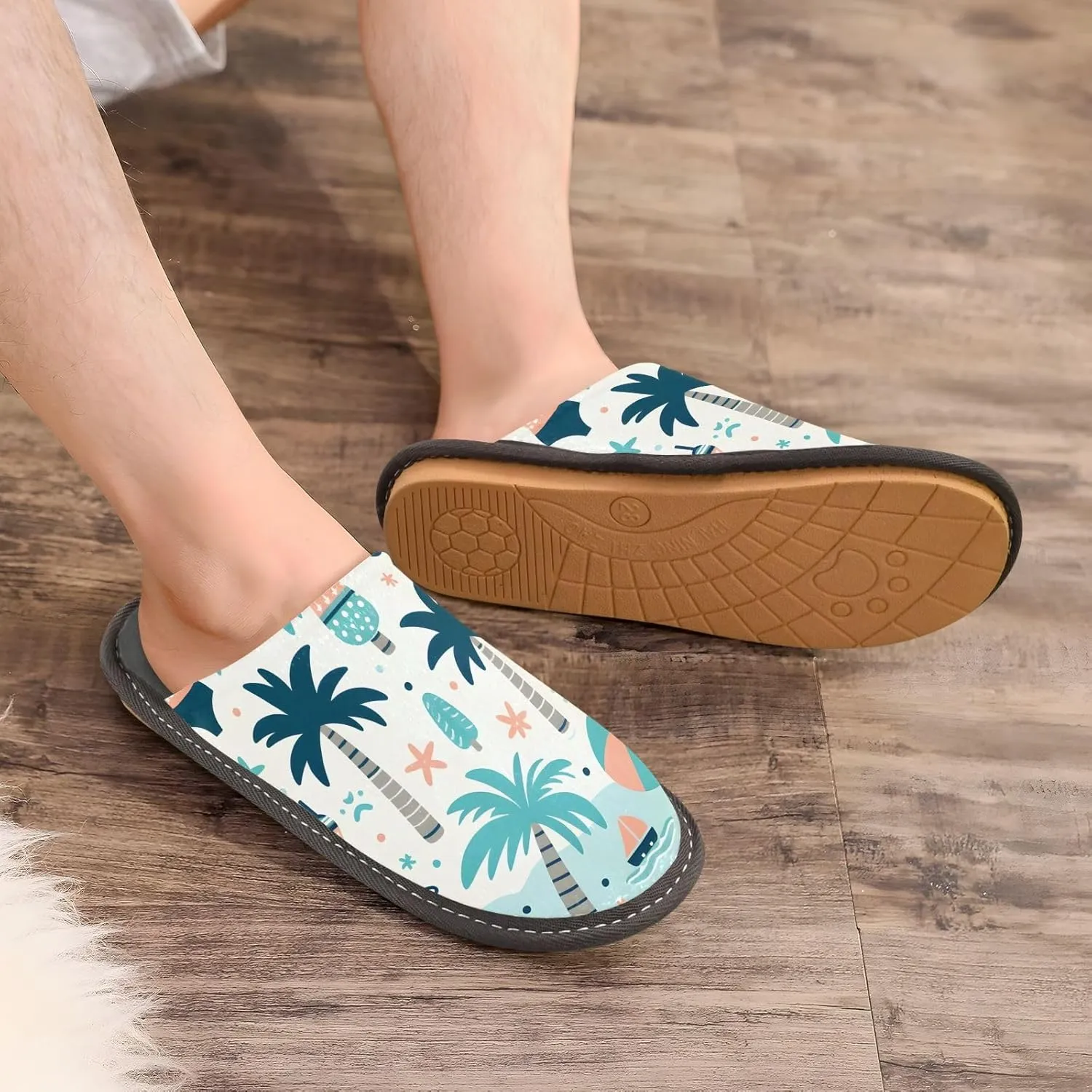 Slip-on Slippers Cute Seaside Coconut Tree Pattern Warm Cozy Slippers Lightweight Memory Foam Indoor House Shoes