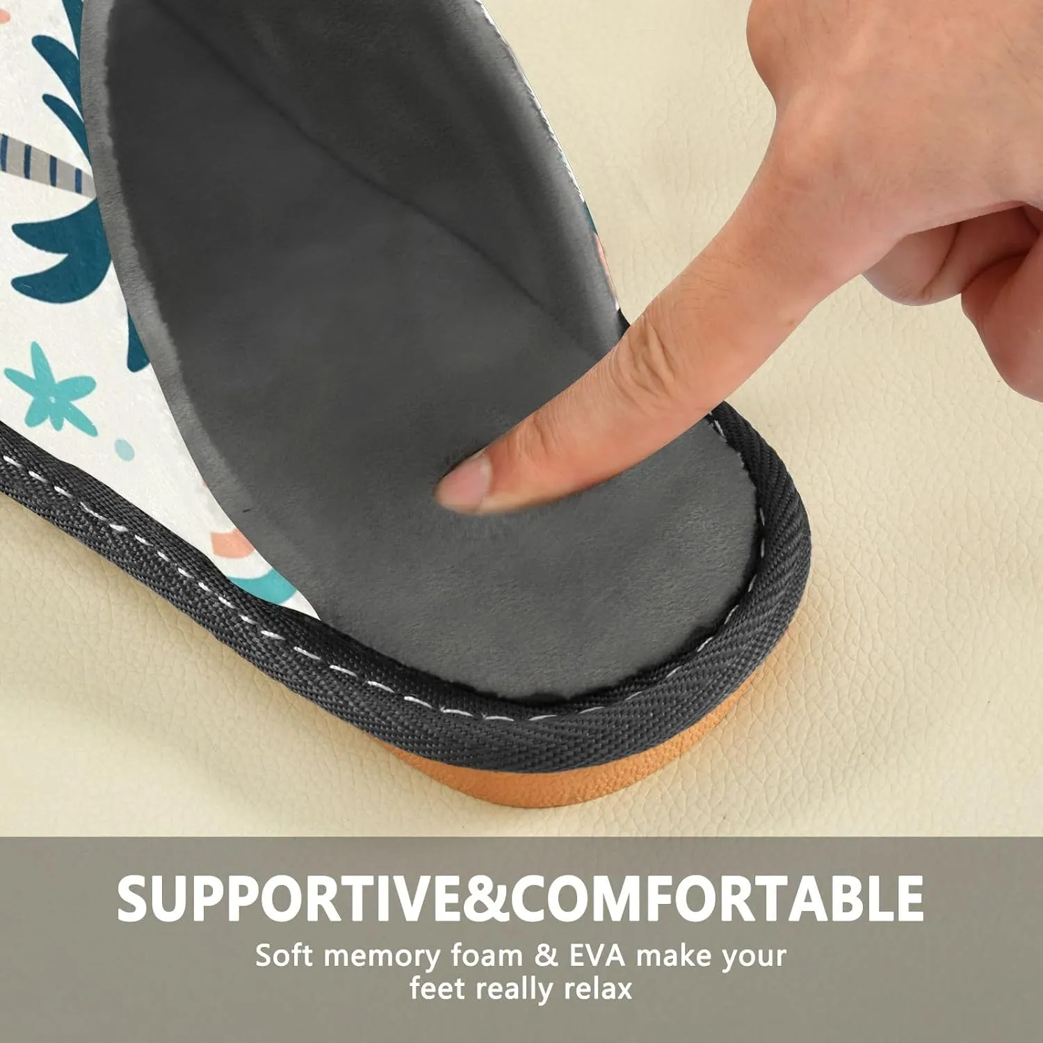 Slip-on Slippers Cute Seaside Coconut Tree Pattern Warm Cozy Slippers Lightweight Memory Foam Indoor House Shoes