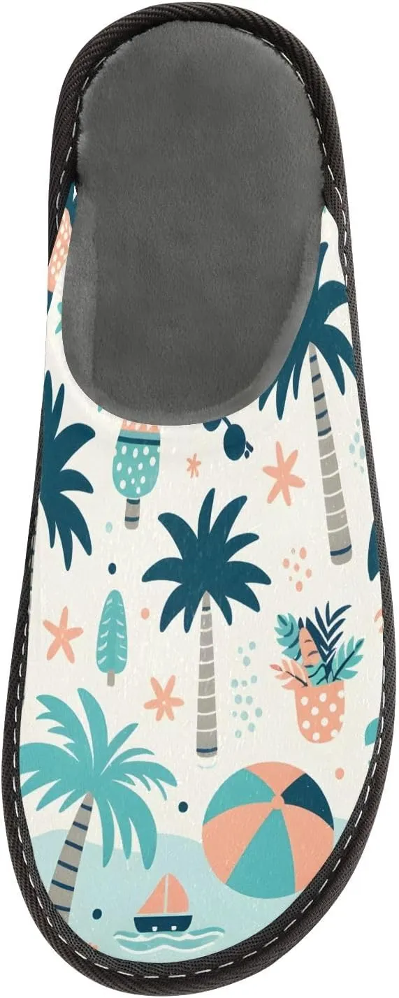 Slip-on Slippers Cute Seaside Coconut Tree Pattern Warm Cozy Slippers Lightweight Memory Foam Indoor House Shoes