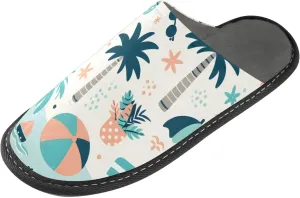 Slip-on Slippers Cute Seaside Coconut Tree Pattern Warm Cozy Slippers Lightweight Memory Foam Indoor House Shoes