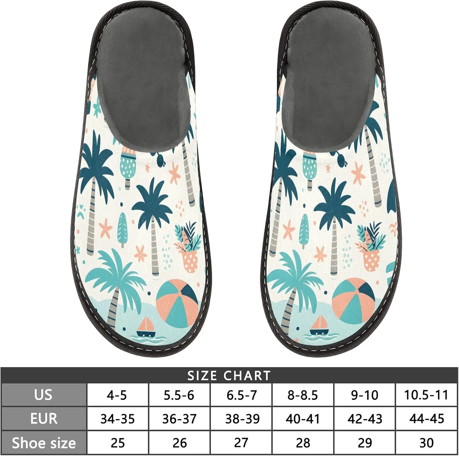 Slip-on Slippers Cute Seaside Coconut Tree Pattern Warm Cozy Slippers Lightweight Memory Foam Indoor House Shoes