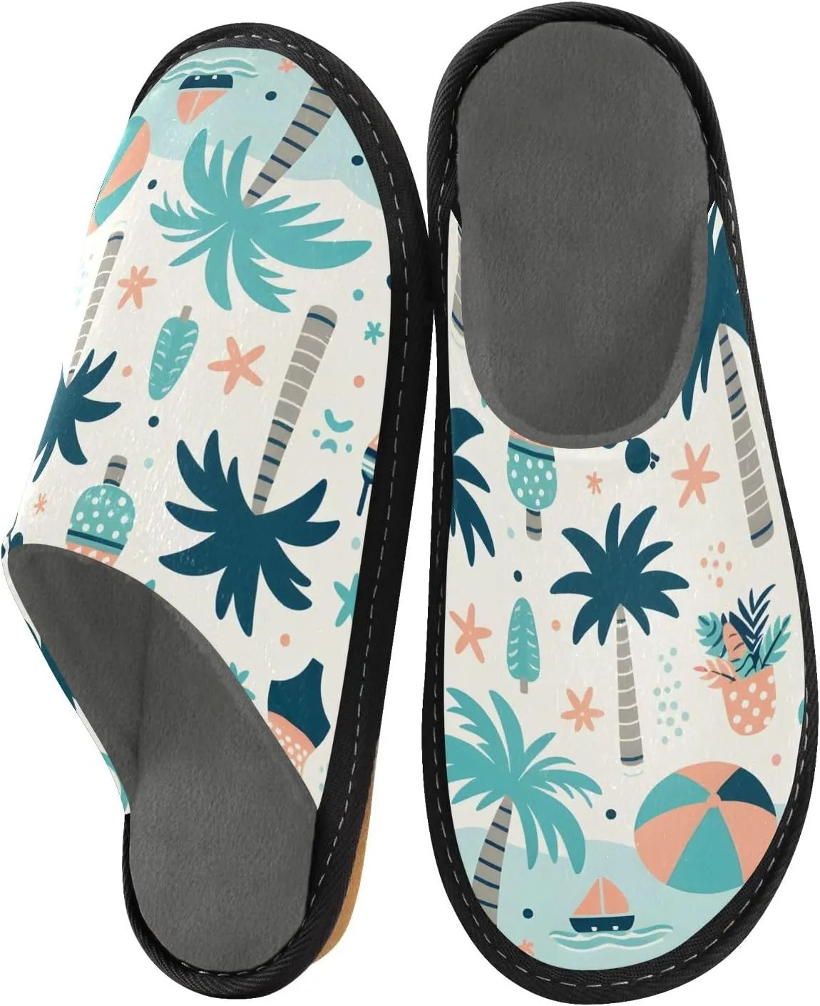 Slip-on Slippers Cute Seaside Coconut Tree Pattern Warm Cozy Slippers Lightweight Memory Foam Indoor House Shoes