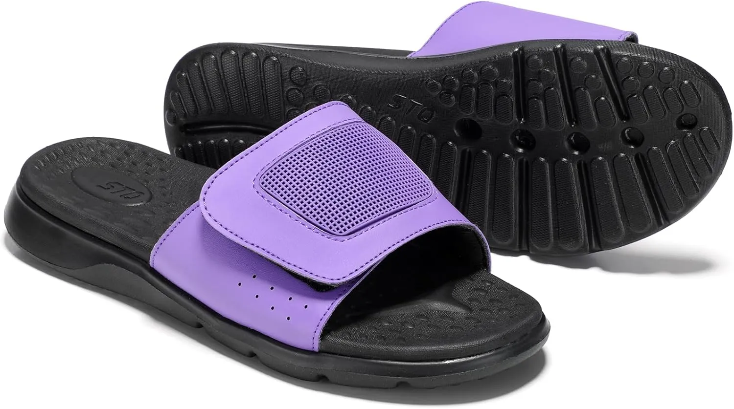 STQ Orthopedic Slides for Womens Arch Support Memory Foam Sandals with Adjustable Hook and Loop for Post Sport Pain Relief