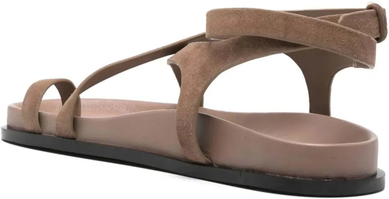 Strappy Sandals for Women Flat Buckle Sandals Ankle Strap Dressy Sandal Toe Ring Flip Flops Arch Support Slides