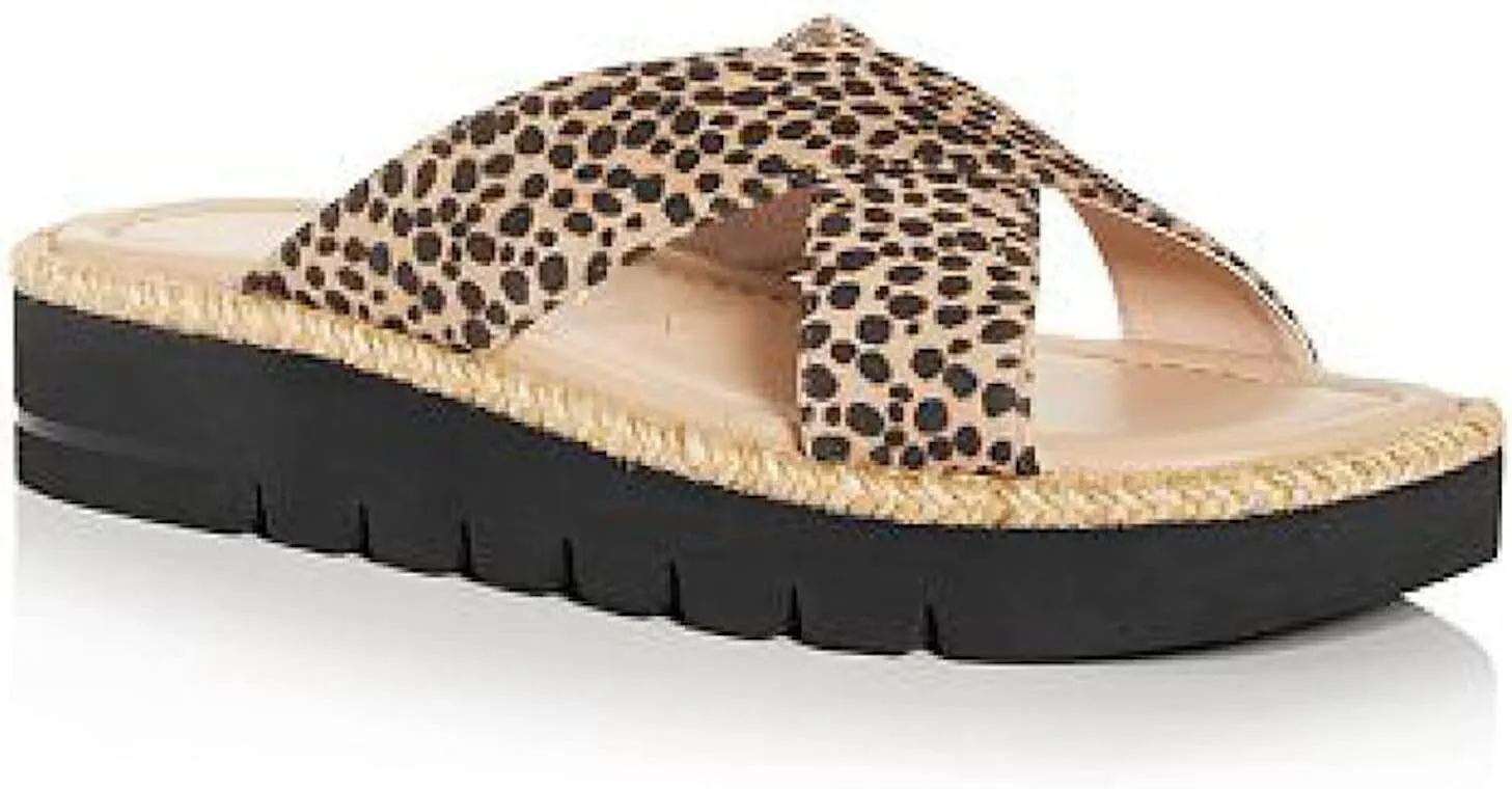 Stuart Weitzman Womens Beige Animal Print 1/2" Platform Jute Cushioned Braided Roza Square Toe Wedge Slip On Leather Slide Sandals Shoes 9 B