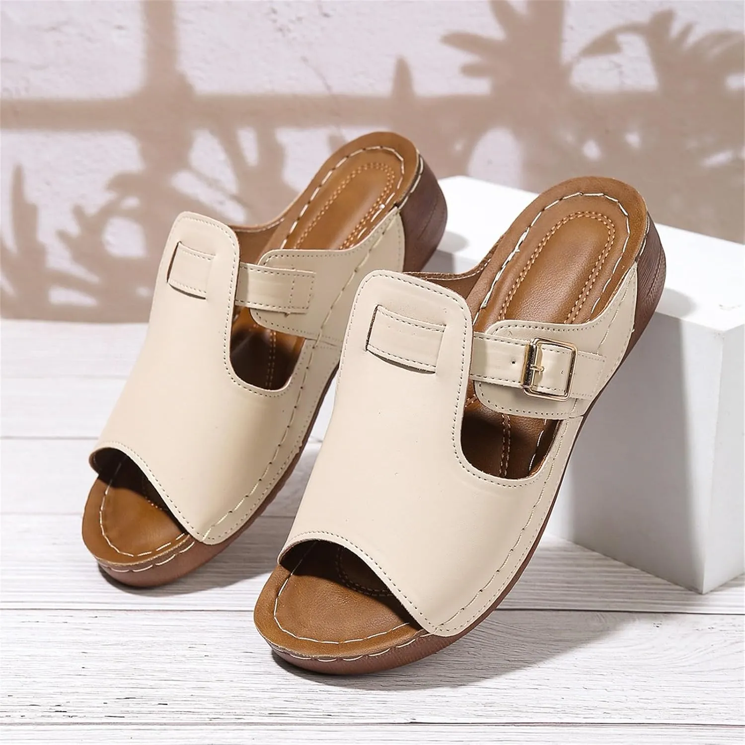 Summer Wedges for Women 2025 Wide Width Orthopedic Platform Sandal Open Toe Fish Mouth House Slippers Adjustable Buckle Beach Slides