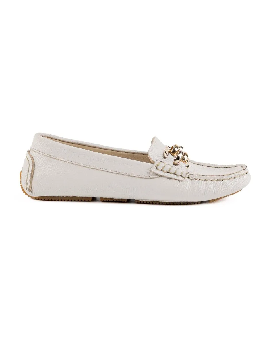 T-Chios Women's Beige Genuine Leather Loafer Shoes