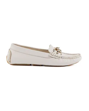 T-Chios Women's Beige Genuine Leather Loafer Shoes