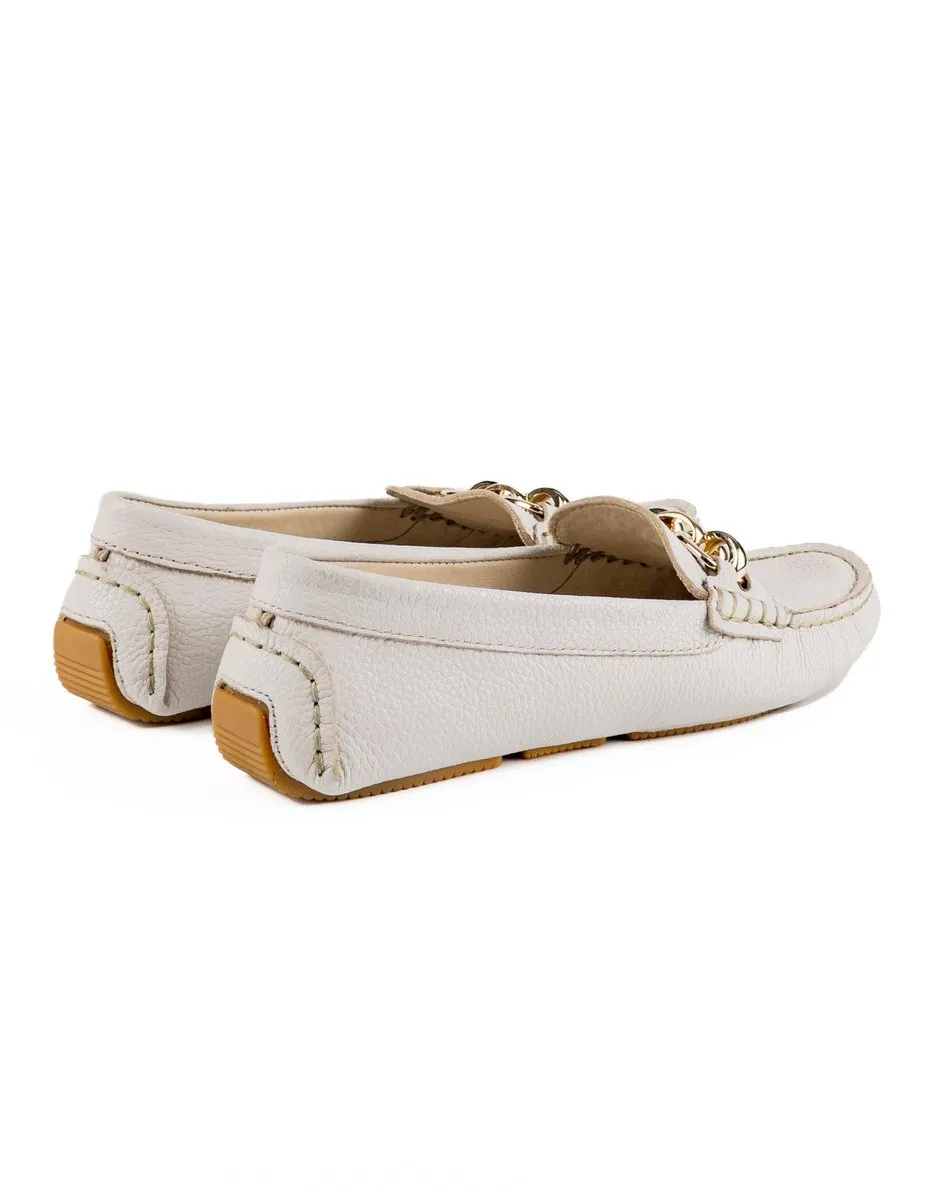 T-Chios Women's Beige Genuine Leather Loafer Shoes