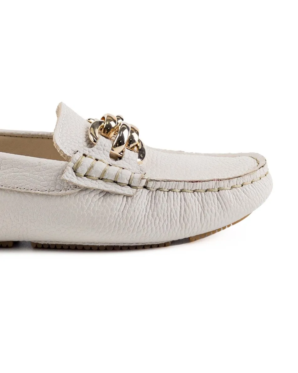 T-Chios Women's Beige Genuine Leather Loafer Shoes