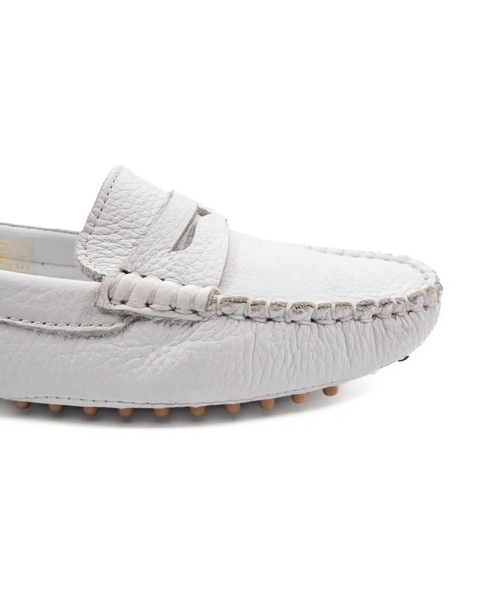 T-Didyma White Genuine Leather Loafer Shoes for Women