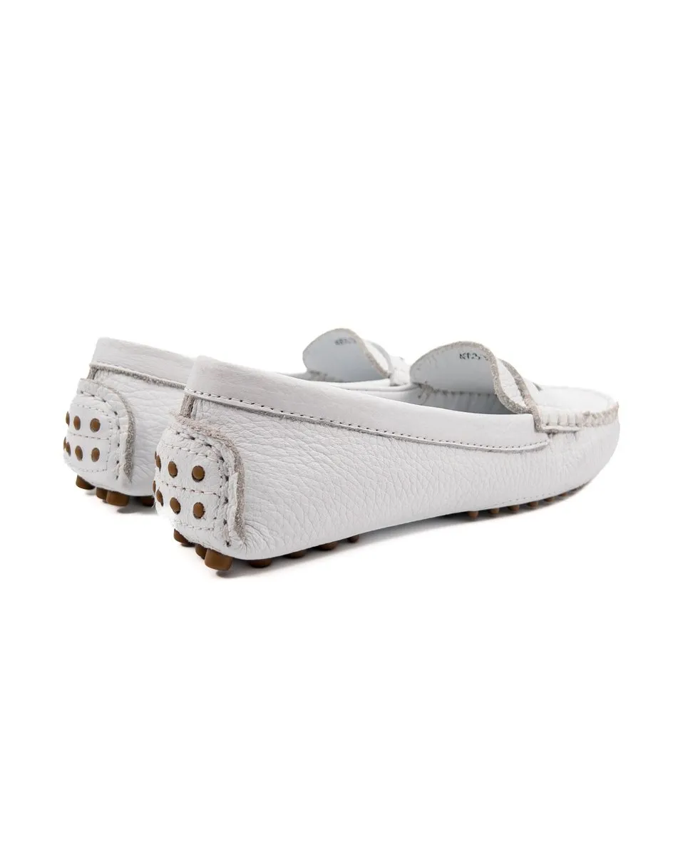 T-Didyma White Genuine Leather Loafer Shoes for Women