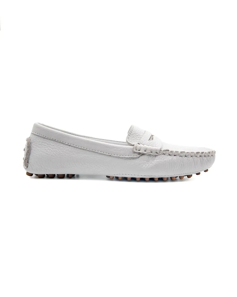 T-Didyma White Genuine Leather Loafer Shoes for Women