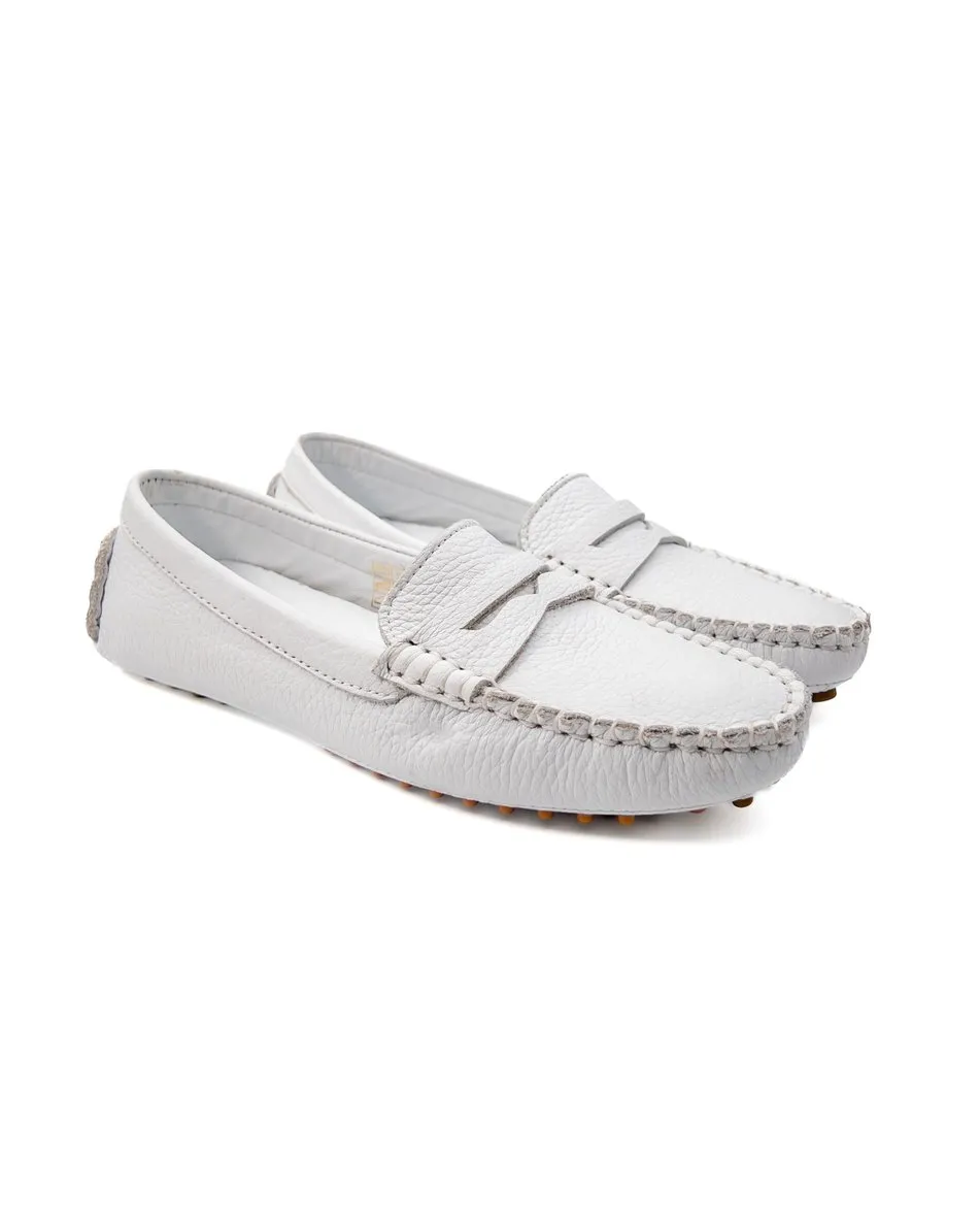 T-Didyma White Genuine Leather Loafer Shoes for Women
