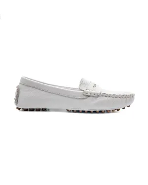T-Didyma White Genuine Leather Loafer Shoes for Women