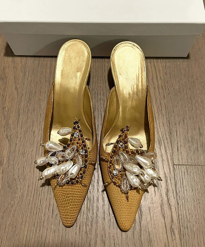 Toe 2025 Bead French Pointed Decorated Slide New Sandals Golden