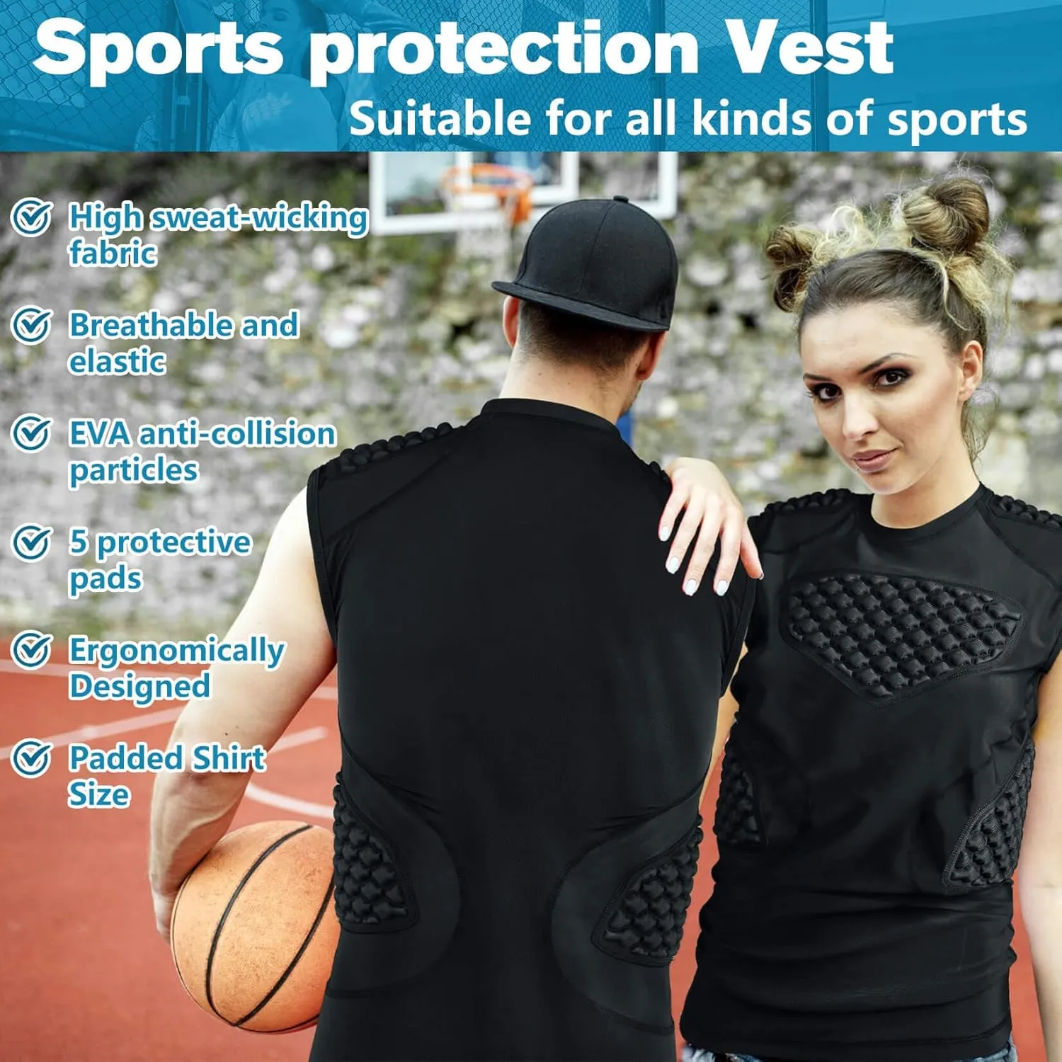 TUOY Adult Rib Chest Protector, New Version - Padded 5 Pads Baseball Football Lacrosse Rib Heart Sternum Guard