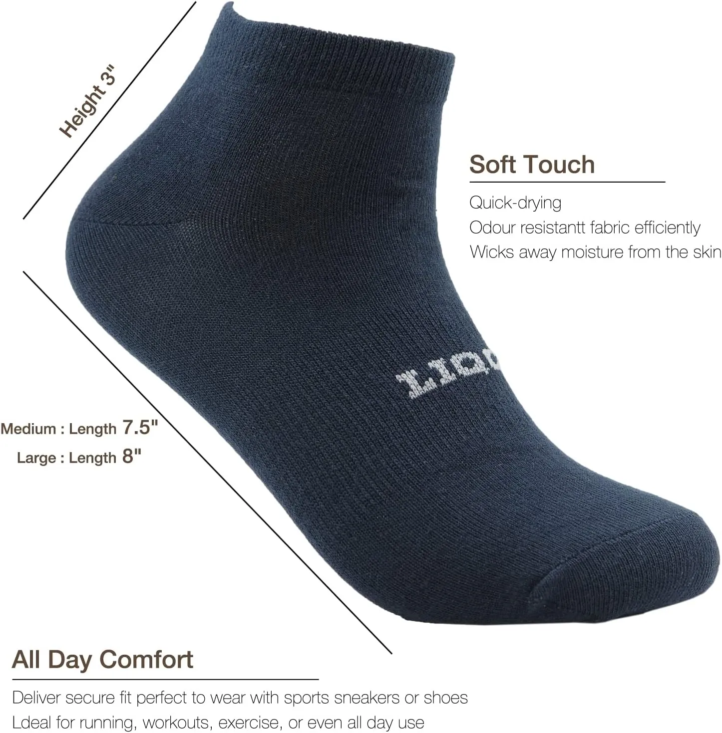 Unisex Women's Comfort Low Cut Ankle Quarter Socks with Arch Support 6 Pack