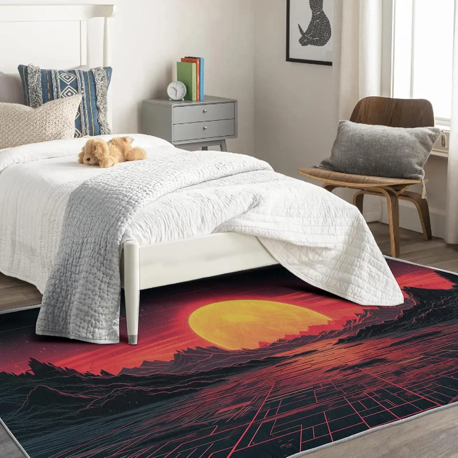 Vaporwave Area Rug - 6x8 Rug - Vaporwave Rug - 80s Sunset Mountain Area Rug - Synthwave Abstract Rugs - Retro Futurism Carpet