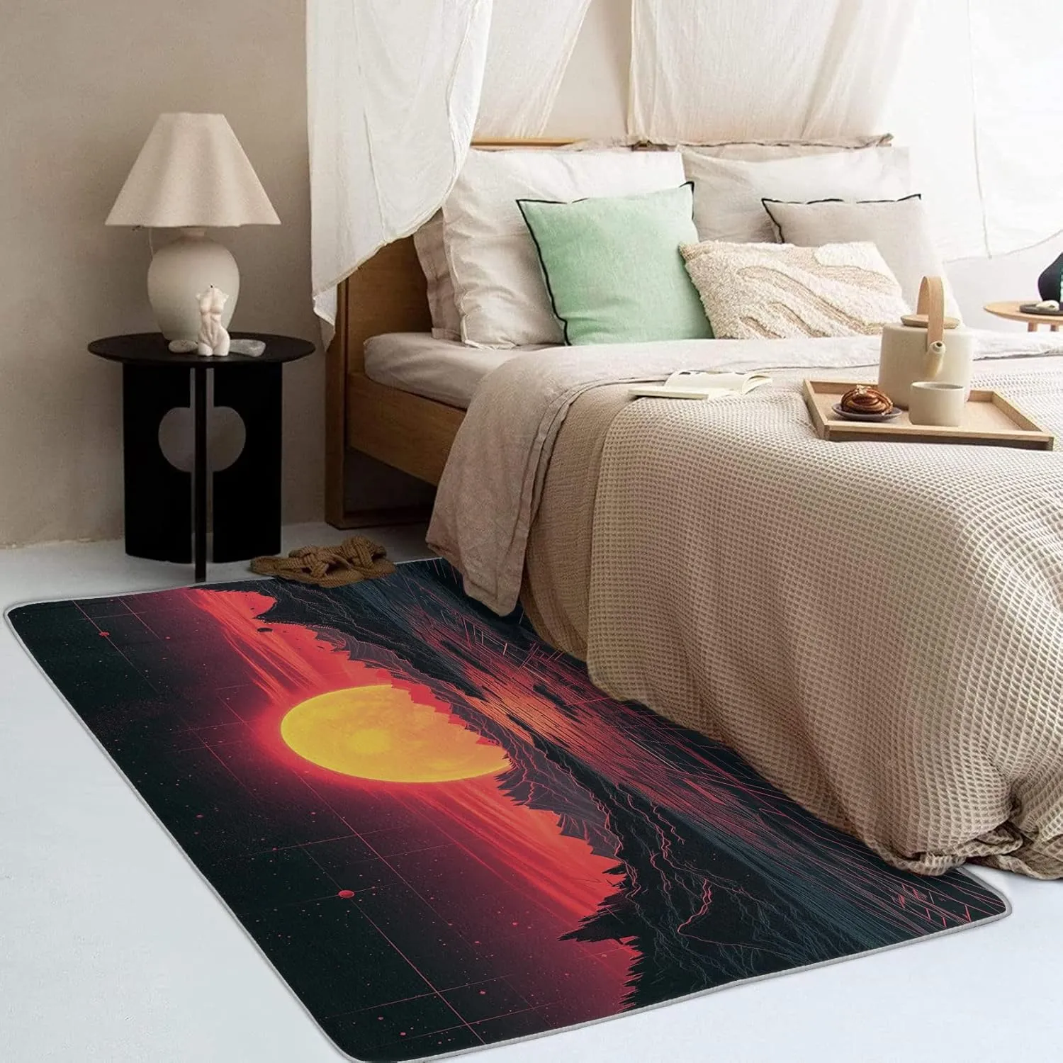 Vaporwave Area Rug - 6x8 Rug - Vaporwave Rug - 80s Sunset Mountain Area Rug - Synthwave Abstract Rugs - Retro Futurism Carpet
