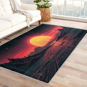 Vaporwave Area Rug - 6x8 Rug - Vaporwave Rug - 80s Sunset Mountain Area Rug - Synthwave Abstract Rugs - Retro Futurism Carpet