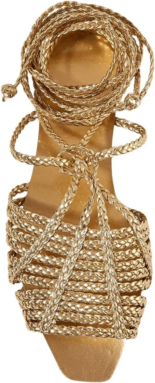 Verdusa Women's Strappy Braided Flat Sandals Square Toe Crisscross Casual Summer Slides