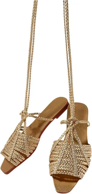 Verdusa Women's Strappy Braided Flat Sandals Square Toe Crisscross Casual Summer Slides