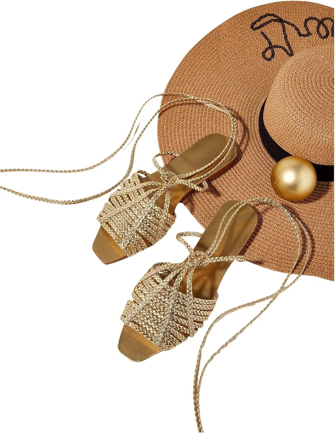 Verdusa Women's Strappy Braided Flat Sandals Square Toe Crisscross Casual Summer Slides