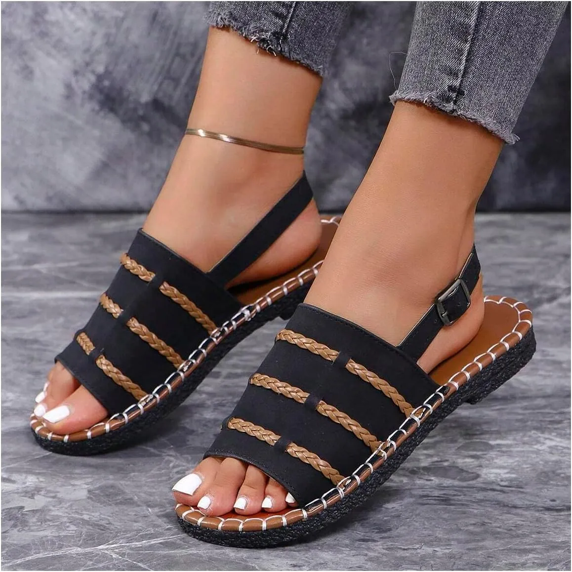 Verdusa Women's Wide Band Flat Sandals Buckle Open Toe Slip on Slippers