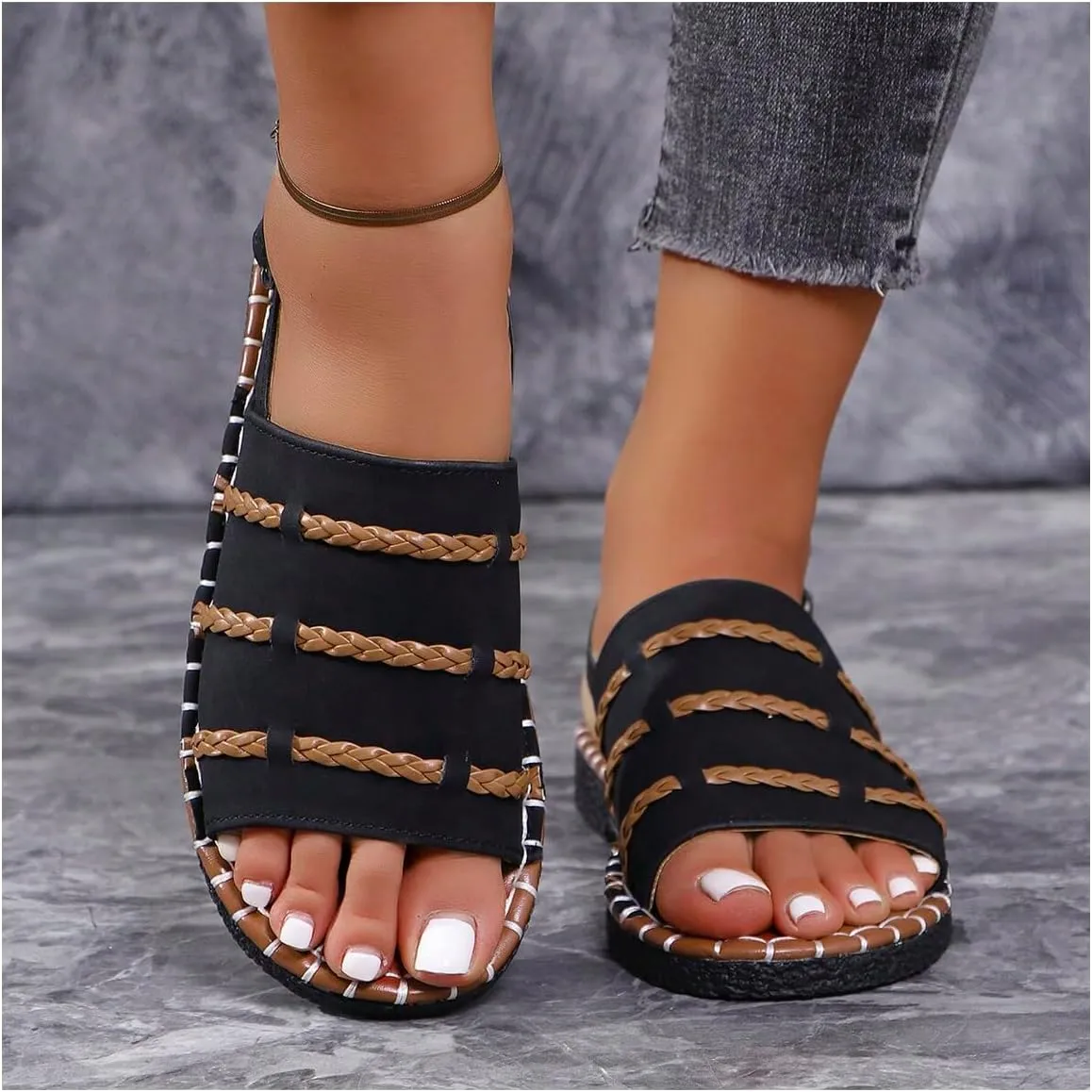 Verdusa Women's Wide Band Flat Sandals Buckle Open Toe Slip on Slippers