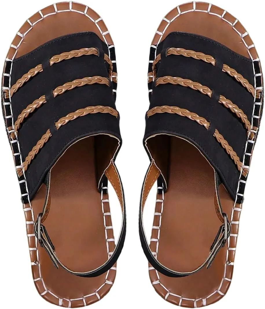Verdusa Women's Wide Band Flat Sandals Buckle Open Toe Slip on Slippers