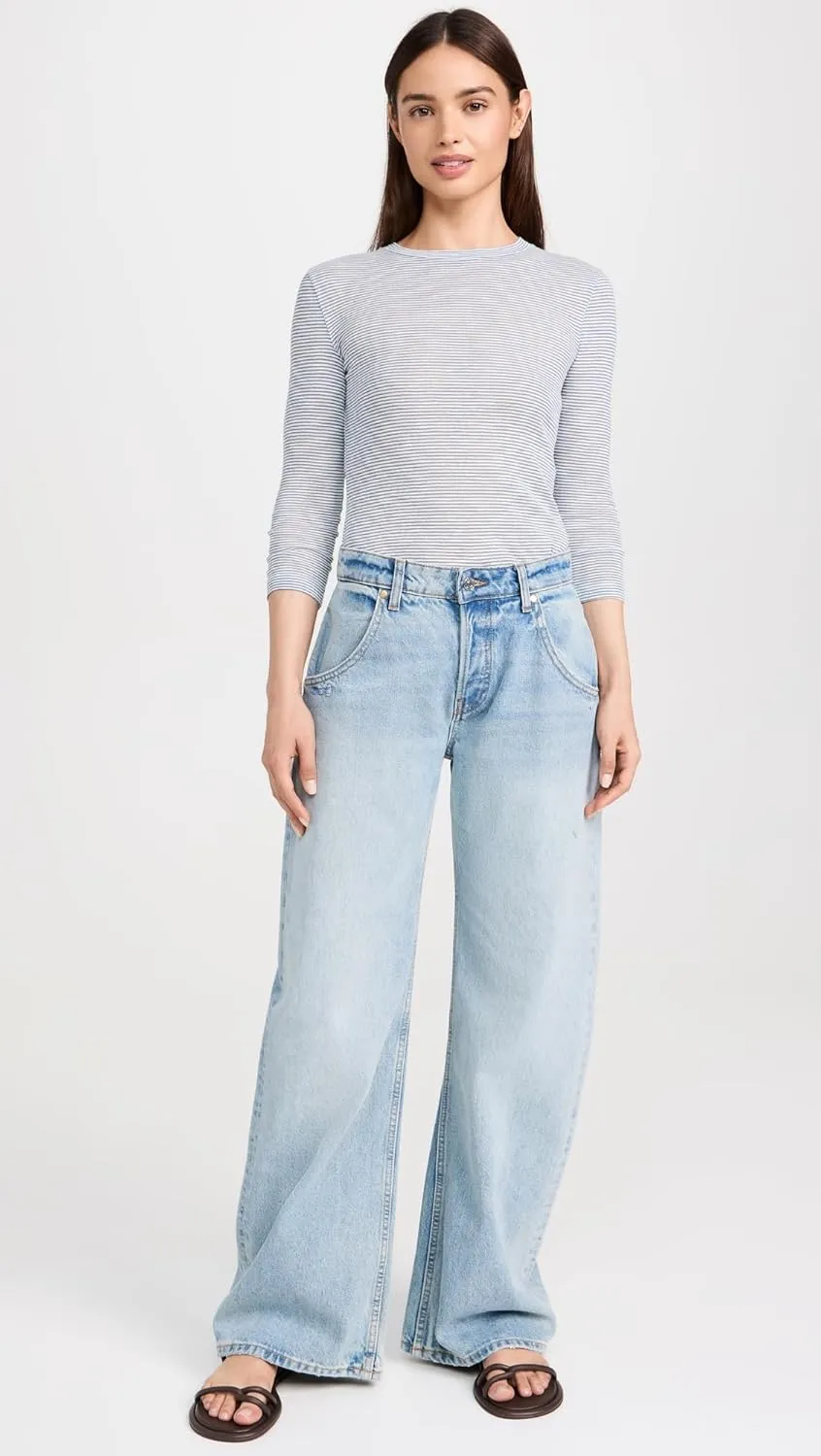 Vince Women's Micro Stripe 3/4 Sleeve Crew Tee