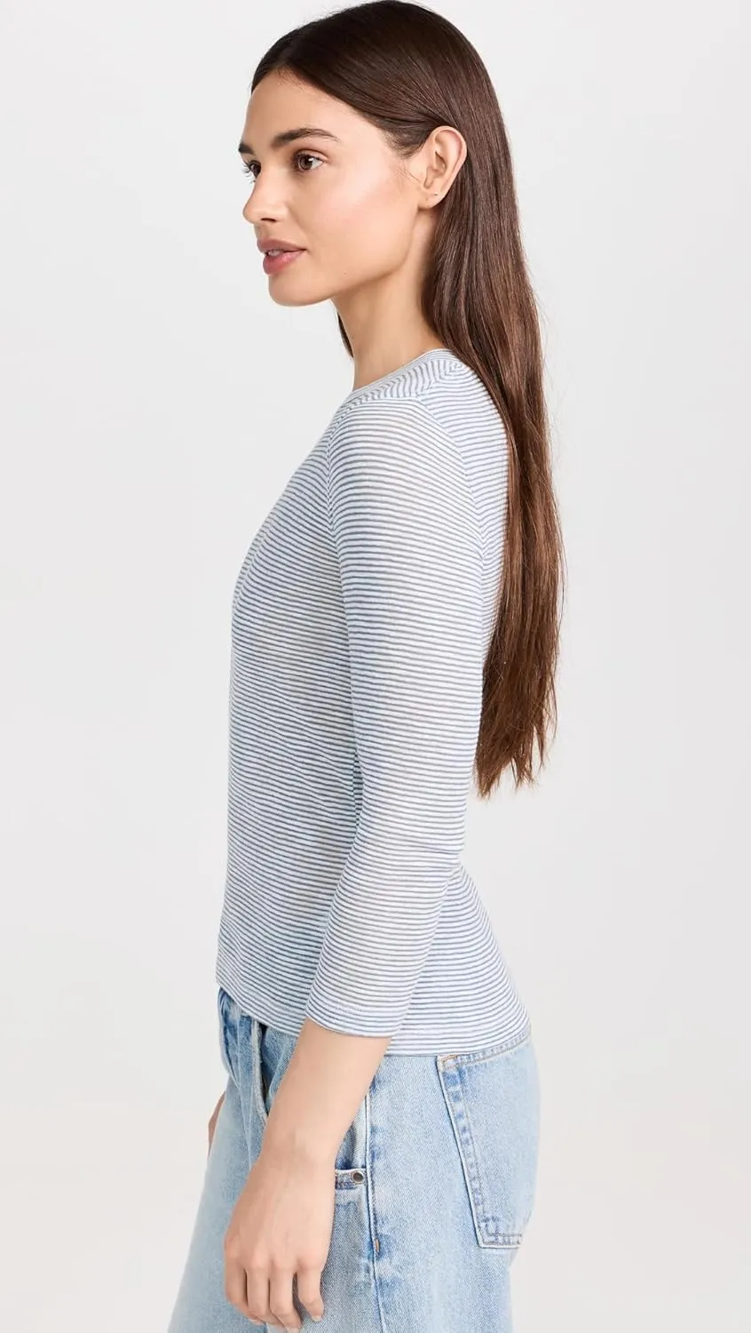 Vince Women's Micro Stripe 3/4 Sleeve Crew Tee