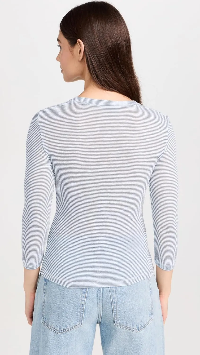 Vince Women's Micro Stripe 3/4 Sleeve Crew Tee