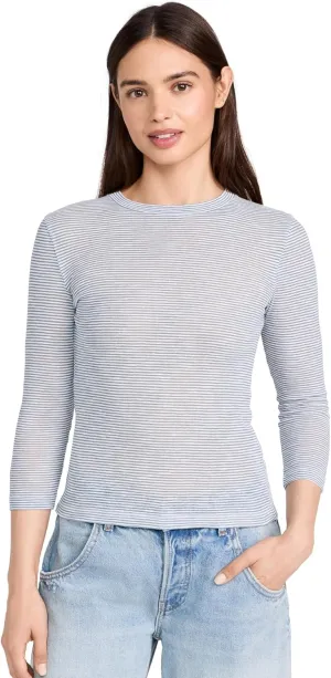 Vince Women's Micro Stripe 3/4 Sleeve Crew Tee