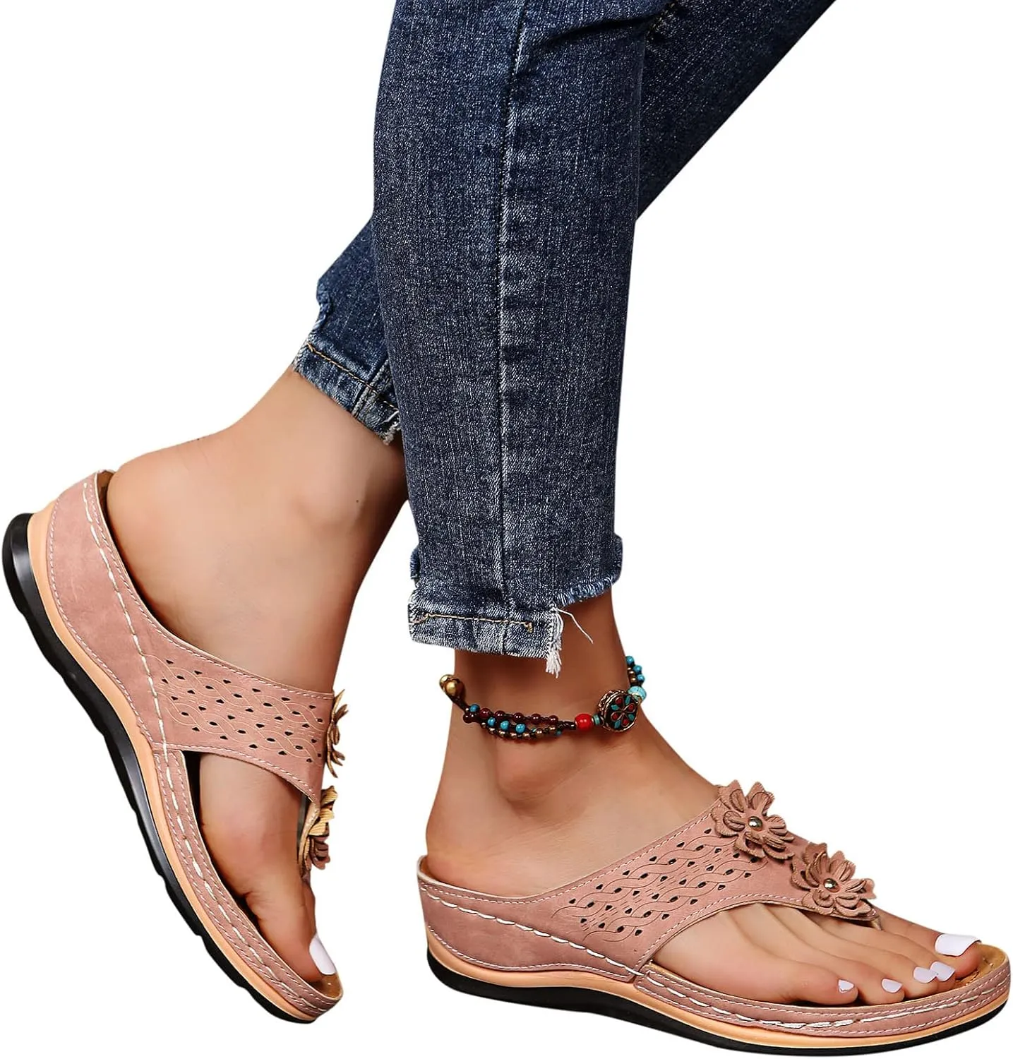 Wedge Sandals for Women Orthopedic Sandals with Arch Support Wedges Thong Sandals Slides Open Toe Flip Flops Sandals